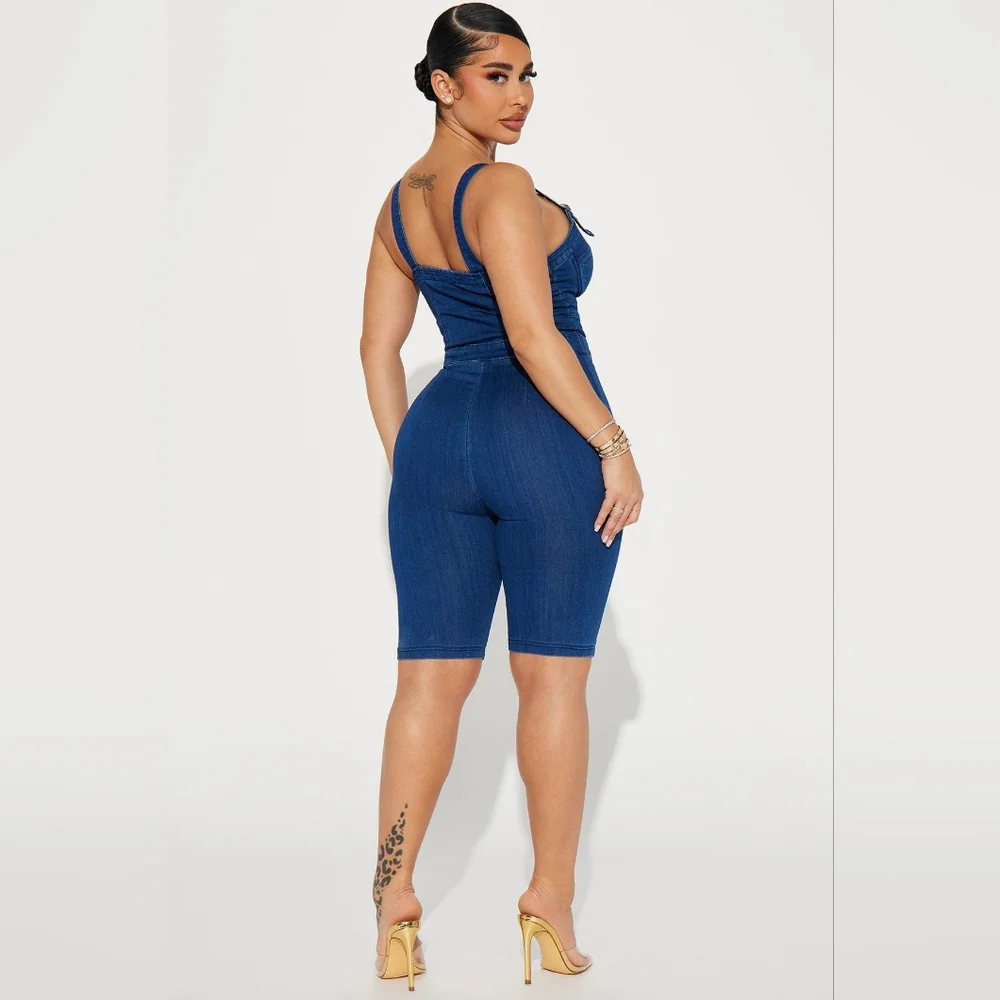 Fashion Nova | Capture This Denim Romper Dark Wash - Picture 3 of 7
